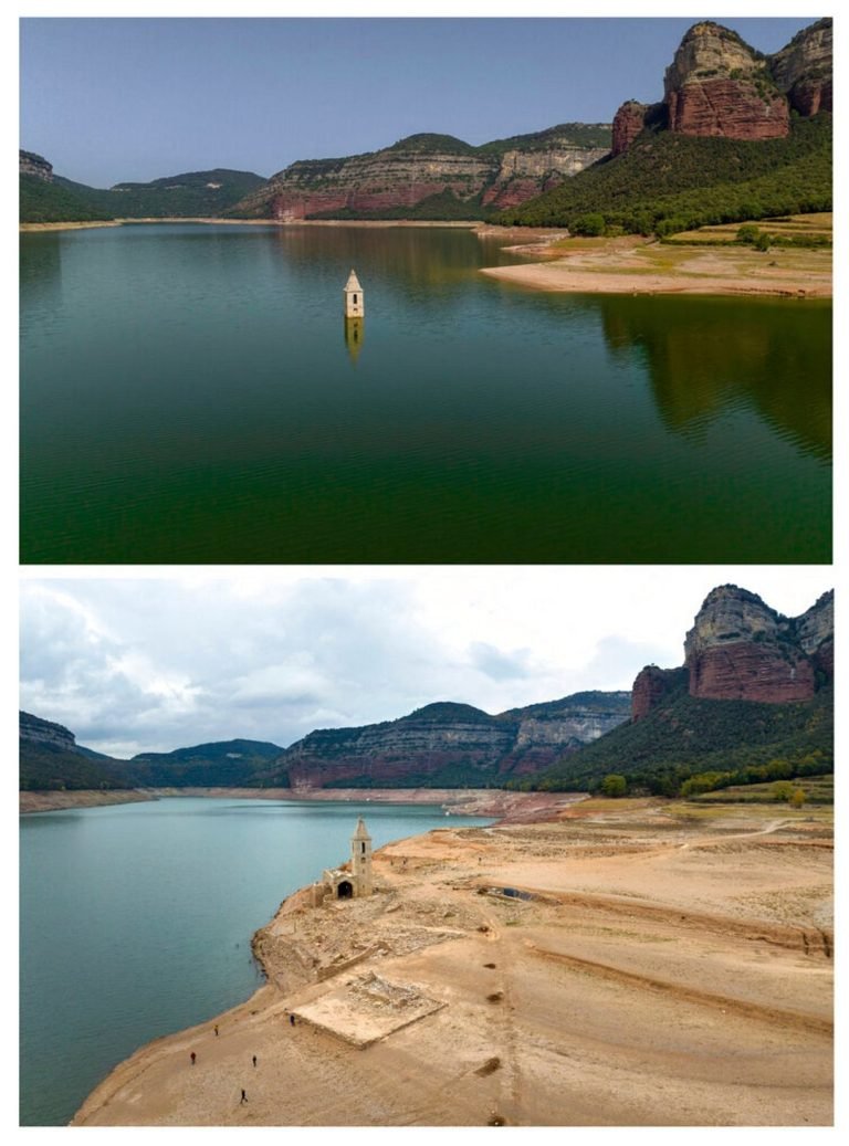 picture of 2 different spots in Catalonia, Spain which shows a dry season